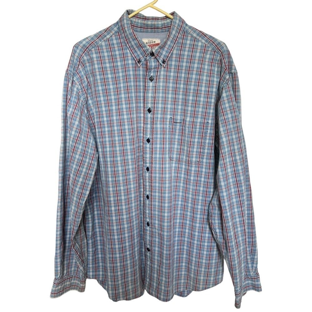 Eddie Bauer Shirt Men's Plaid Button Down‎ Front Pocket XLT XL Tall Blue Twill